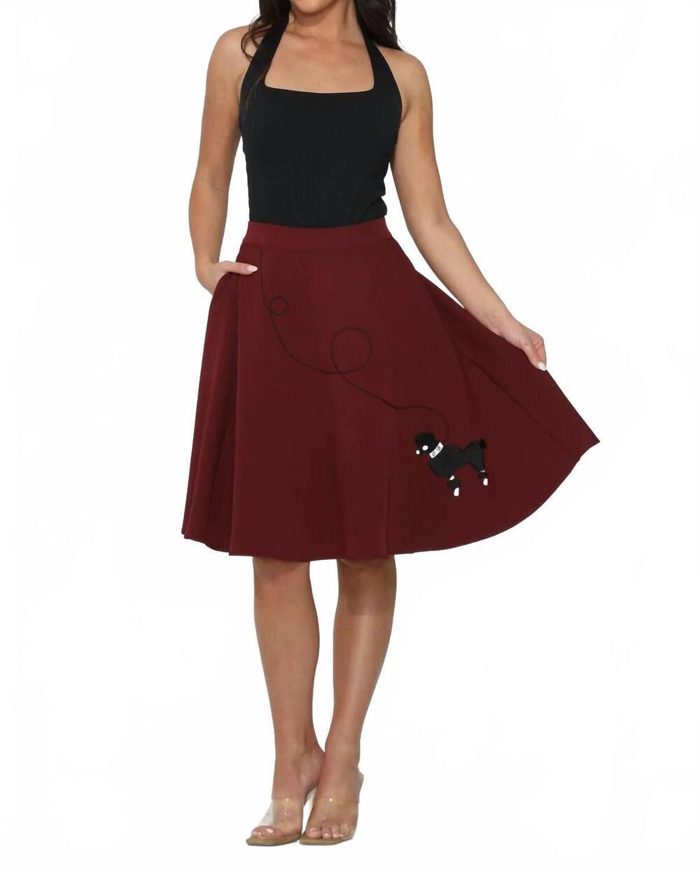 NEW ORCHID BLOOM embroidered poodle swing skirt in burgundy